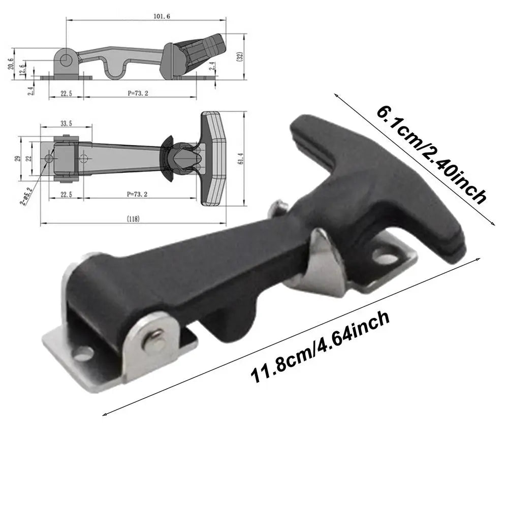 Rubber Hood Catch with Bracket 2pcs – Stainless Steel T-Handle