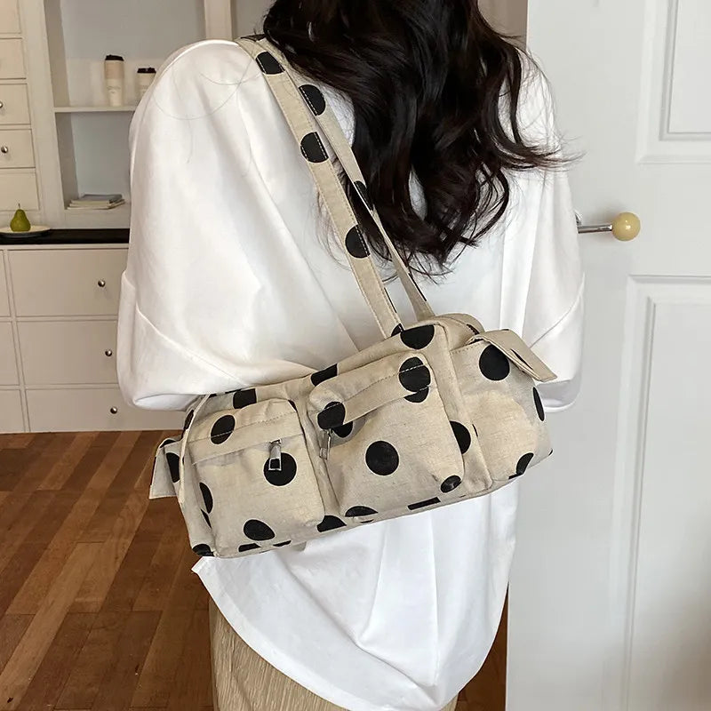 Korean Polka Dot Canvas Tote Bag – Large Women's Shoulder Bag