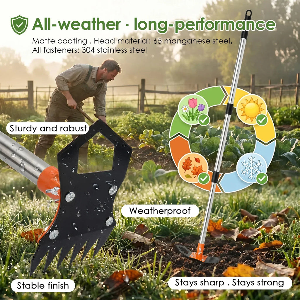 2-in-1 Garden Hoe & Weeding Rake – 60" Adjustable Handle