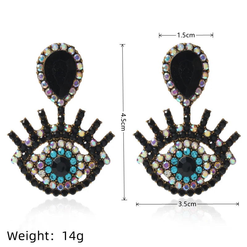 Women's Geometric Drop Earrings – Full Diamond & Colored Glass