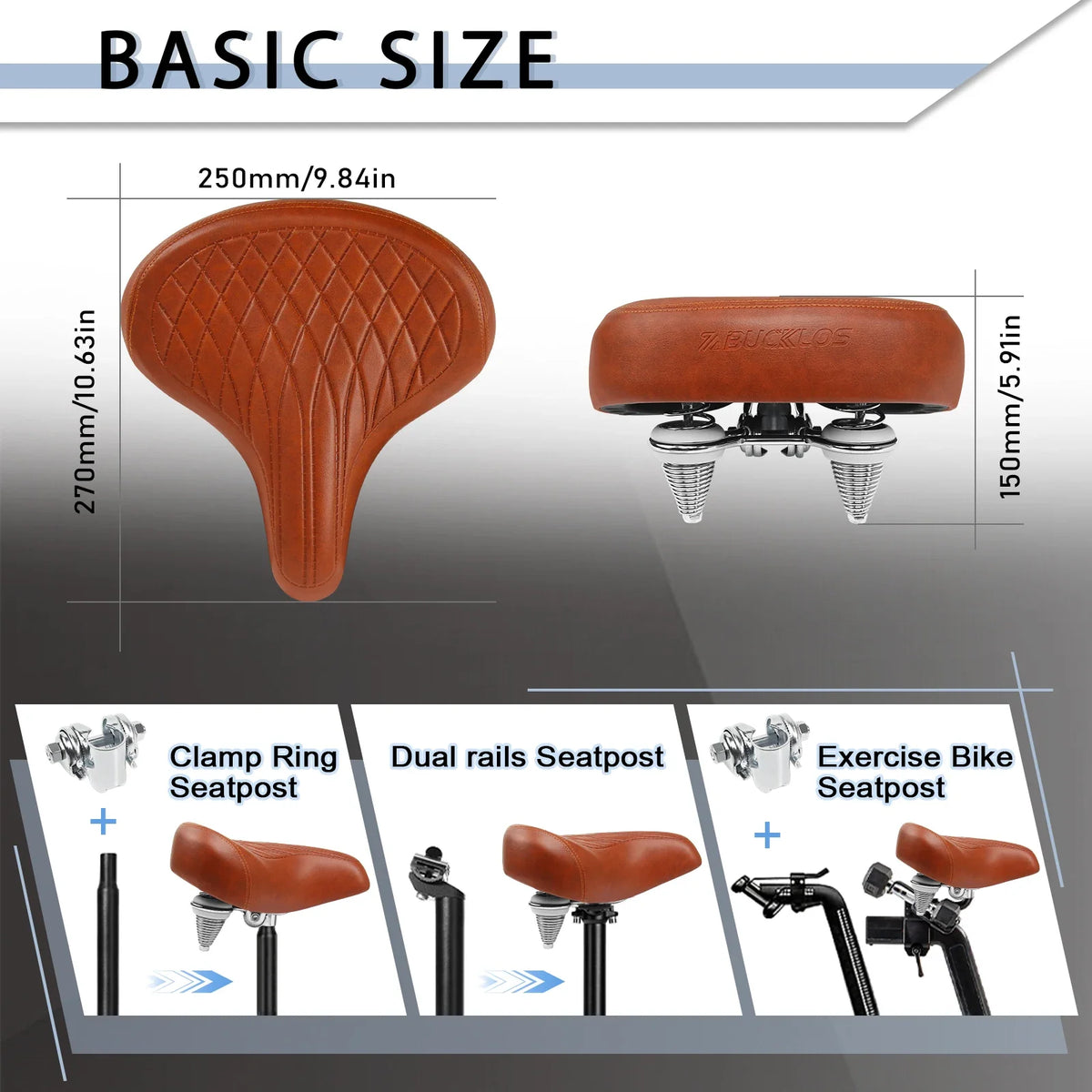 BUCKLOS Wide Ergonomic Bike Saddle – Cushioned MTB & Road Seat