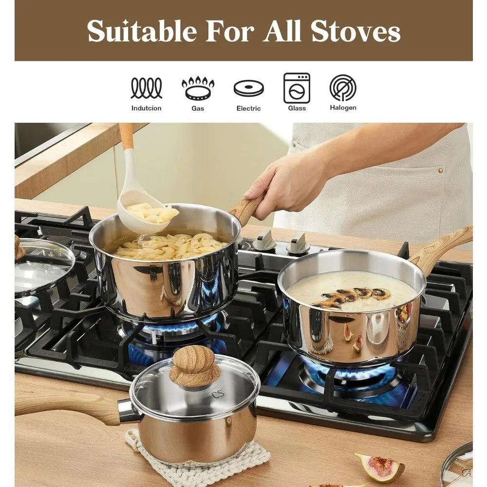 KOCH SYSTEME CS Stainless Steel Saucepan Set 1QT 2QT 3QT Induction