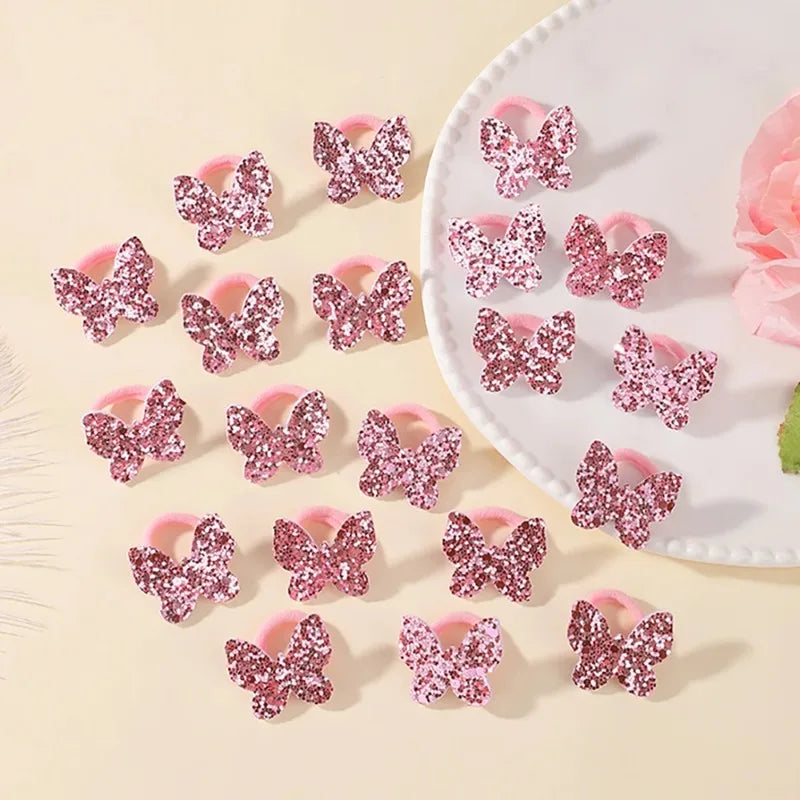 Girls Kids Hair Ties Pink Heart Star Ponytail Holders 10/20pcs