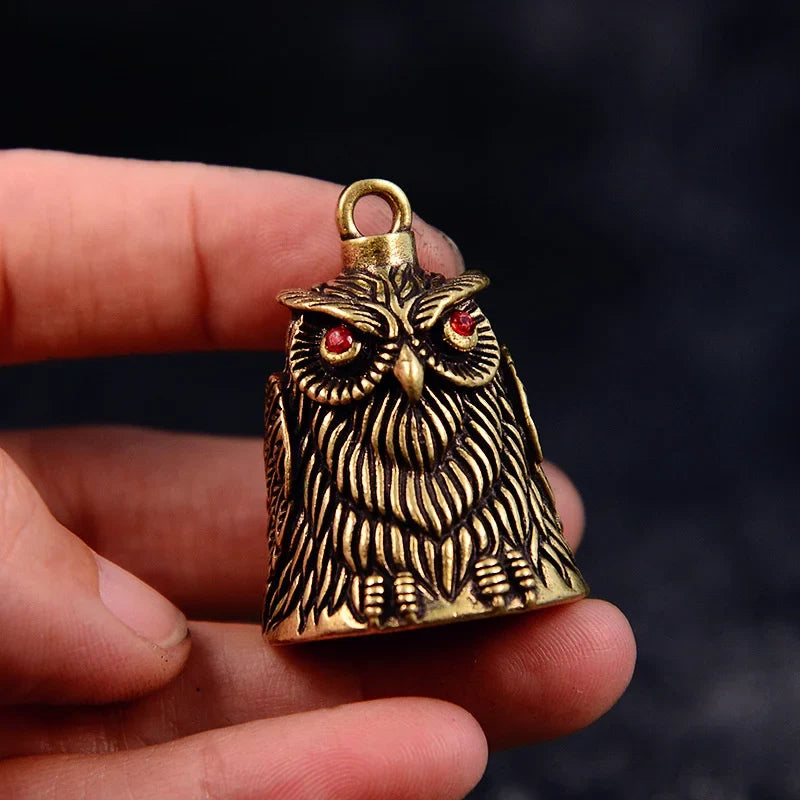 Vintage Owl Brass Bell Keychain – Feng Shui Car Pendant