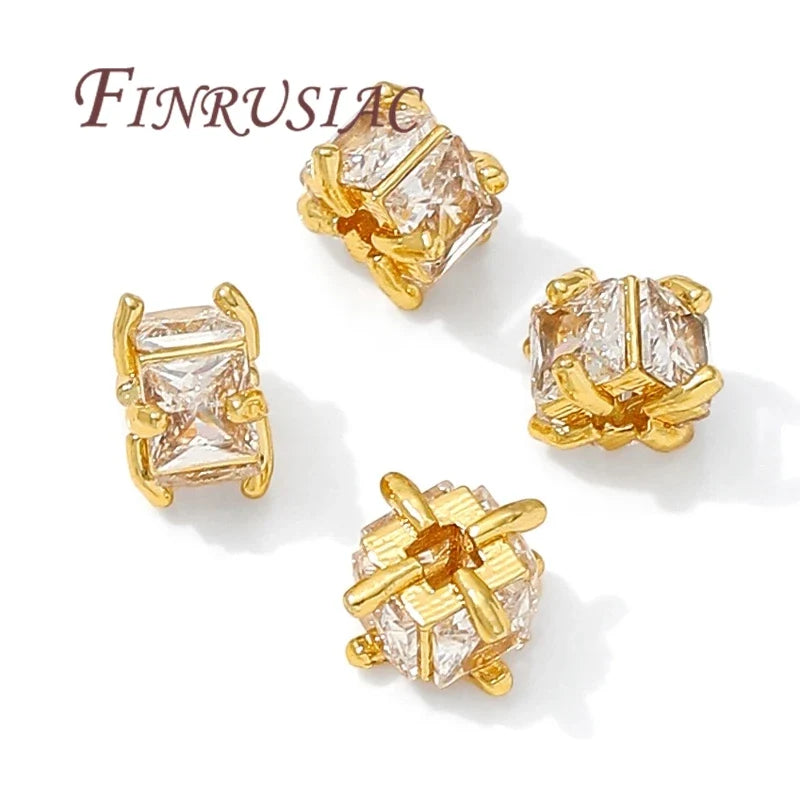 18K Gold Plated Brass Zircon Spacer Beads for Jewelry Making