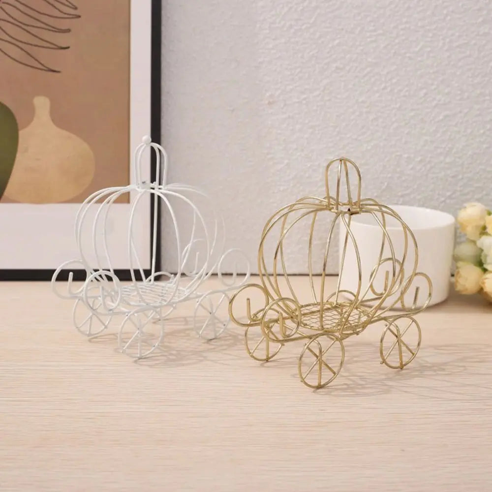 Pumpkin Carriage Candy Box Gold/White Metal Wedding Centerpiece