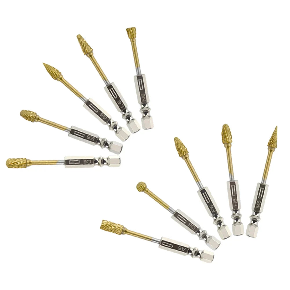 10-Piece 1/4" Carbide Burr Set – Metal & Wood Rotary File Kit