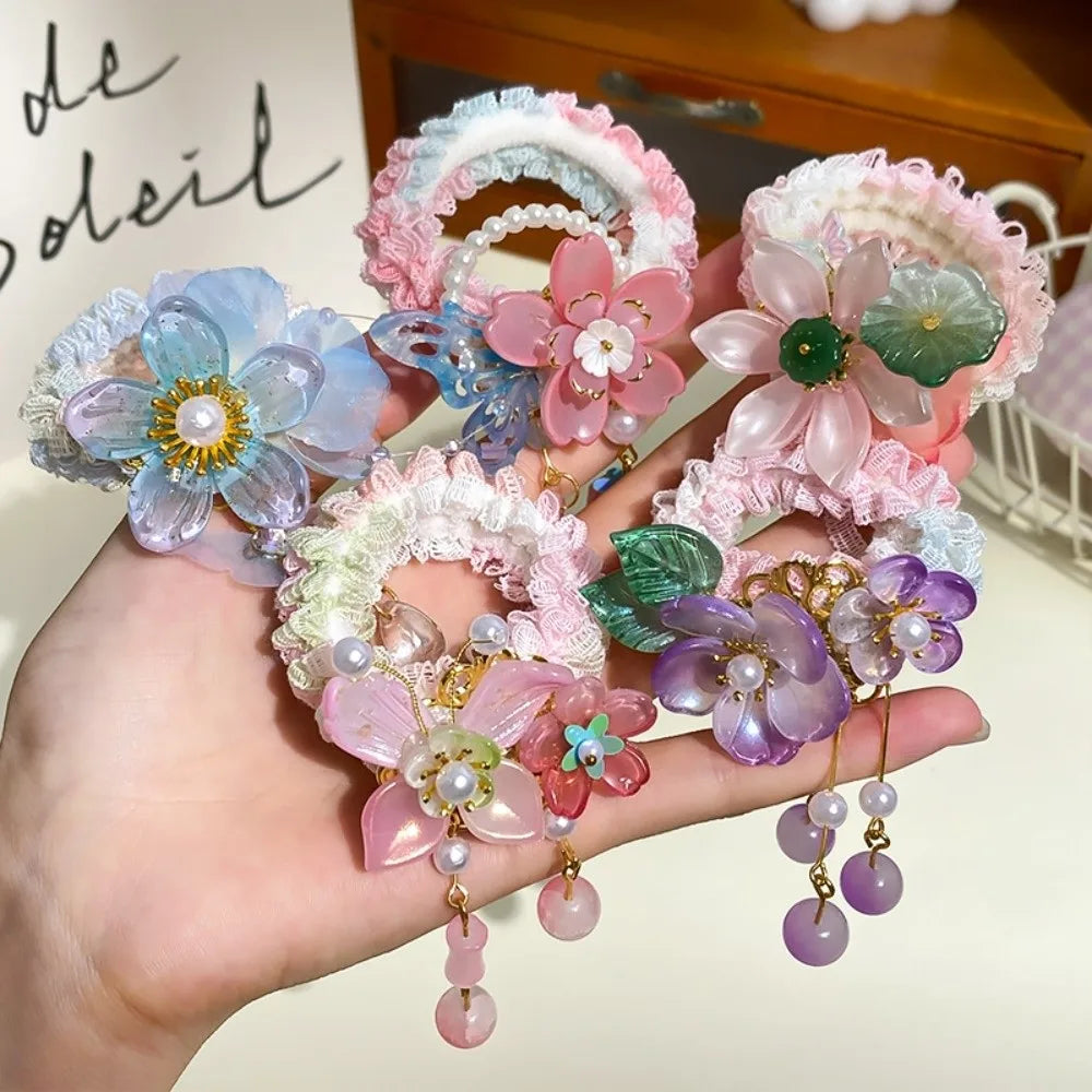 Chinese Style Flower Hair Tie Elastic Bun Rope Girls' Hair Accessory