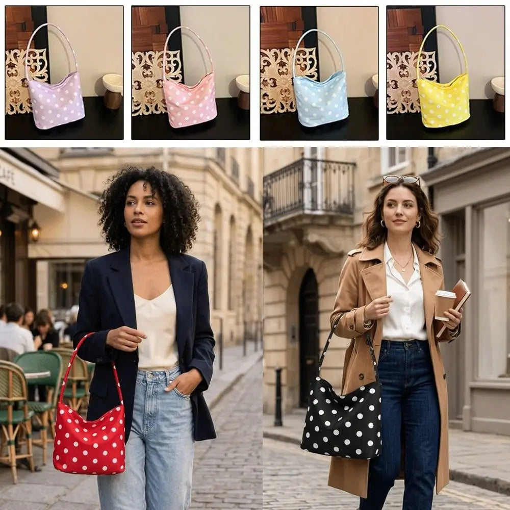 Women's Polka Dot Shoulder Bag – Water-Resistant Oxford Tote
