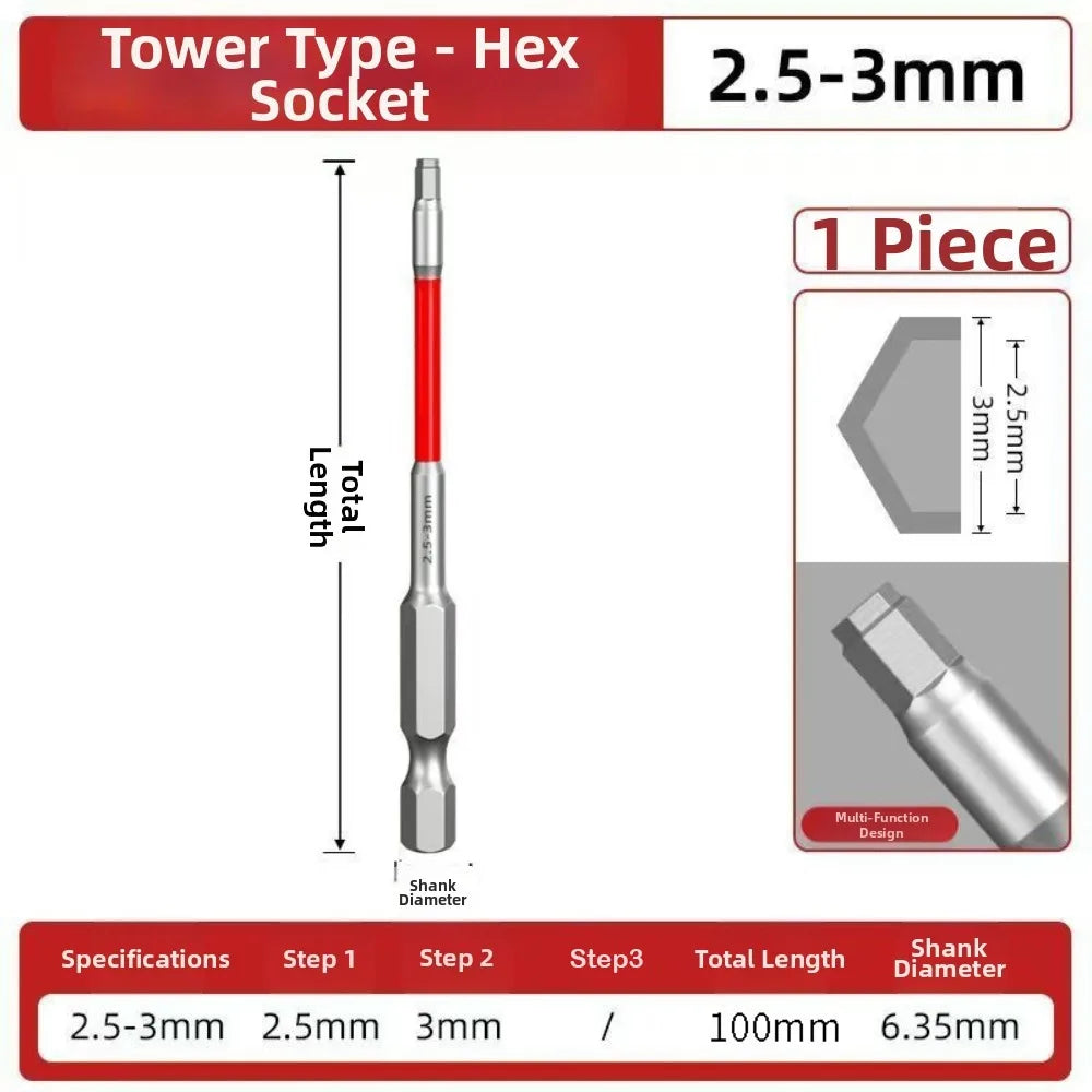 HRC60 Alloy Steel Hex Screwdriver Bit Set – 6.35mm Shank