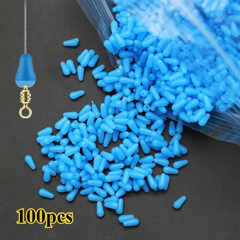 100pcs Oval Silicone Fishing Float Stoppers & Space Beans