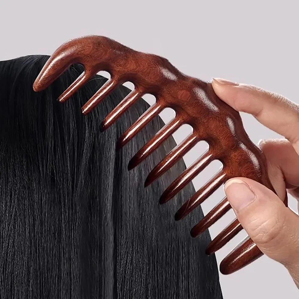 Natural Sandalwood Wide Tooth Detangling Comb | Anti-Static