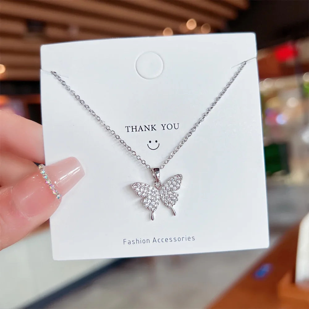 Butterfly Zircon Pendant Necklace | Gold & Silver Stainless Steel