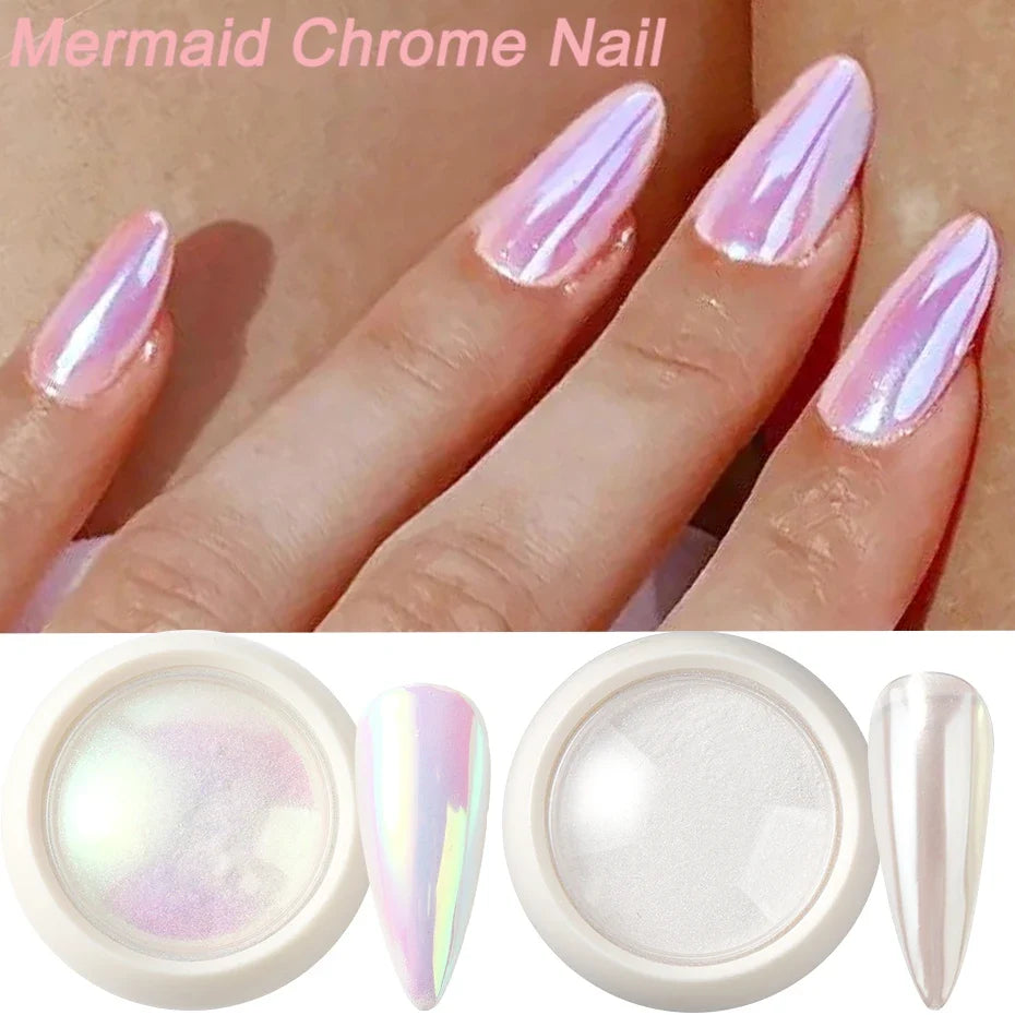 Mermaid Chrome Nail Powder – Aurora Mirror Pigment Set 2 Boxes