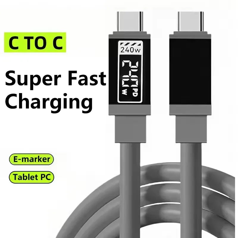 USB-C PD 240W LED Fast Charging Cable 6A – Multi-Device