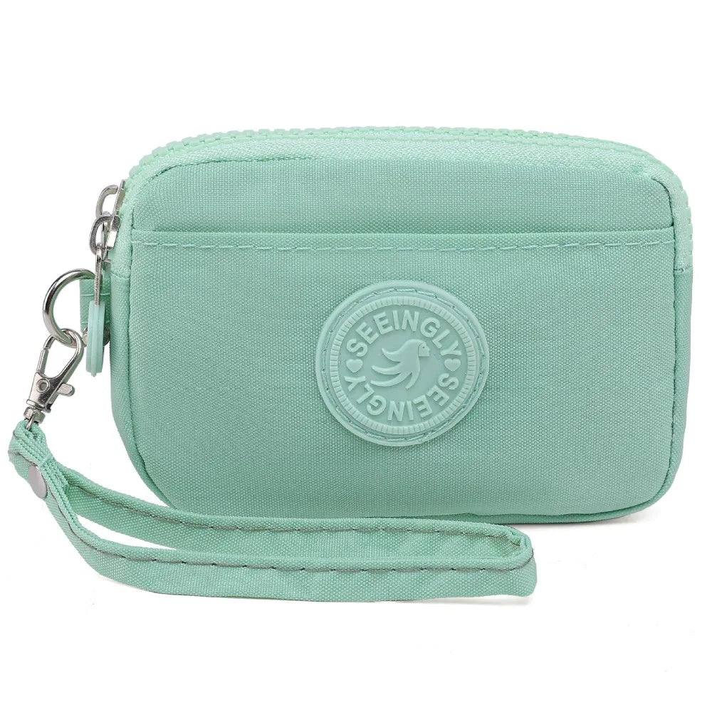 Women's Waterproof Nylon Coin Purse with Lanyard & Zipper