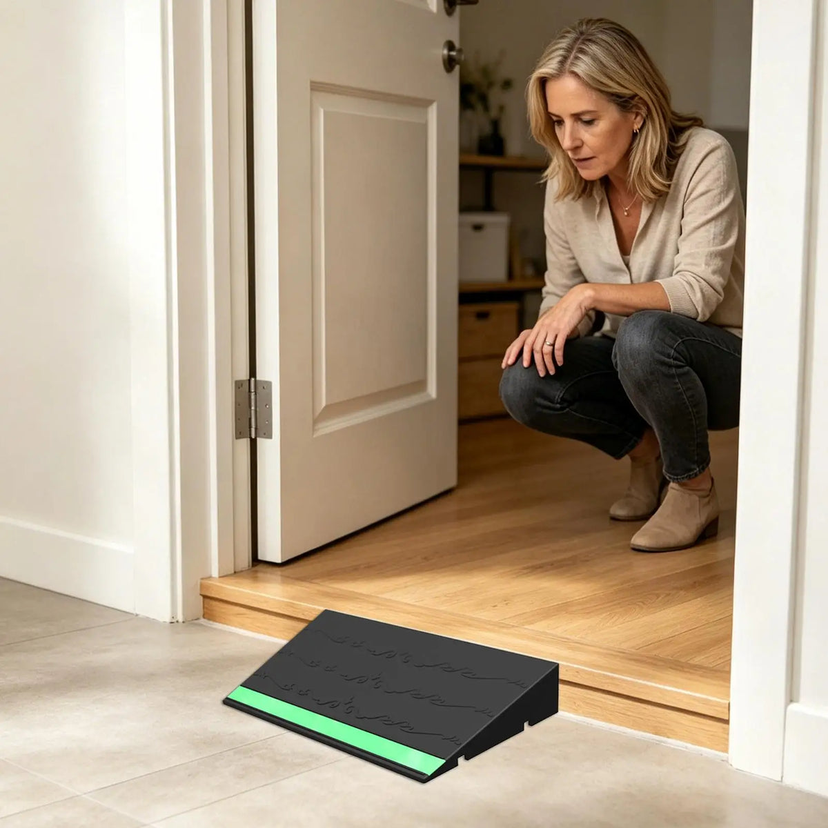 Indoor Threshold Ramp with Glow Strip & Anti-Slip Mat