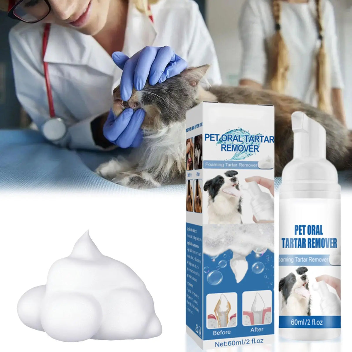 Pet Dental Foam Spray – Tartar & Bad Breath Remover for Dogs & Cats