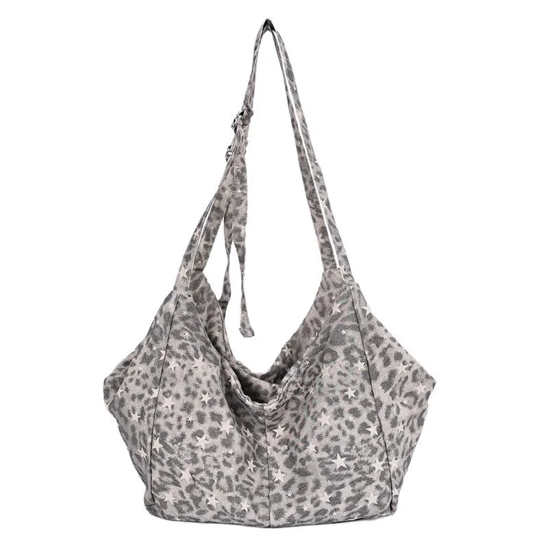 Leopard Print Canvas Tote Bag – Oversized Korean Women's Bag