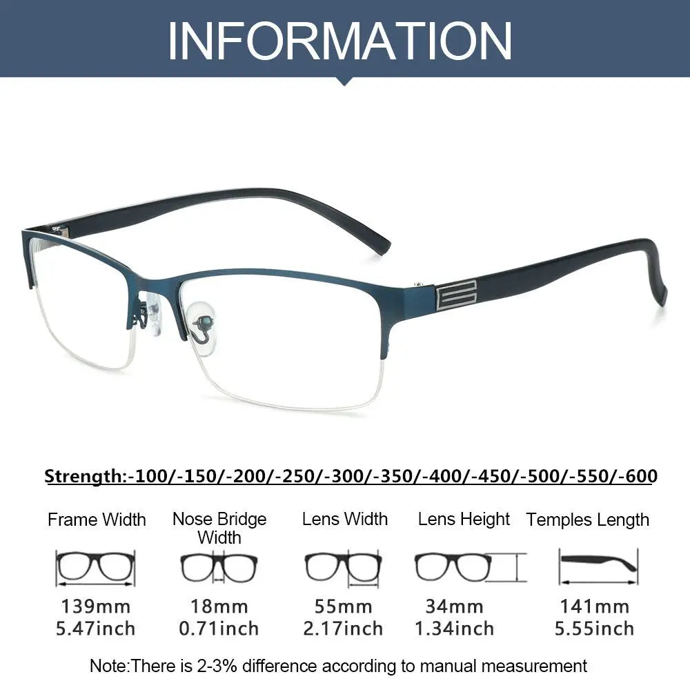 KLASSNUM Men Square Frame Myopia Glasses | -1.00 to -6.00