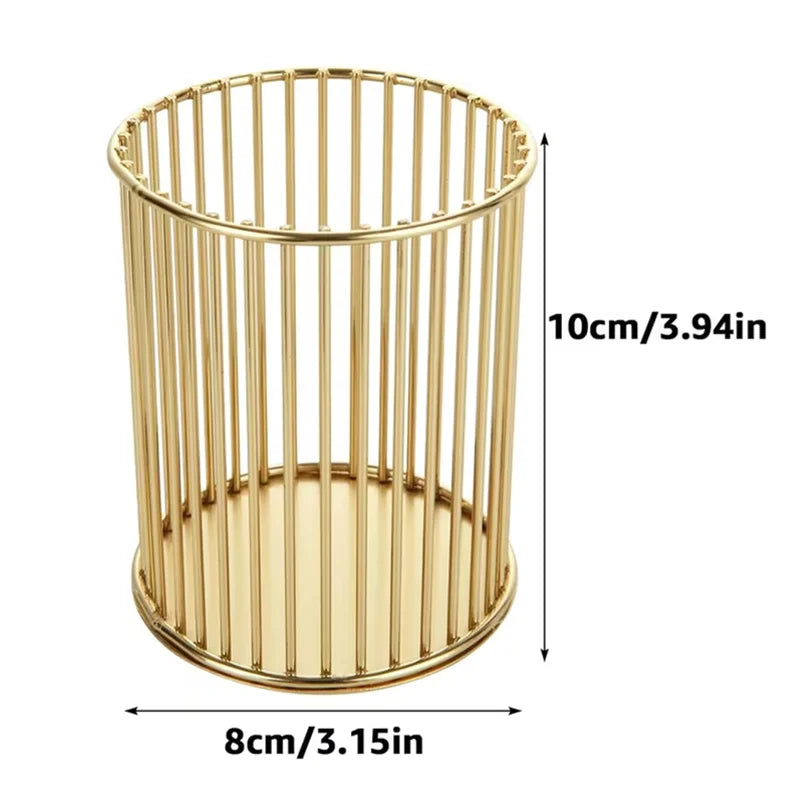 Golden Iron Makeup Brush Holder – Desktop Cosmetic Organizer