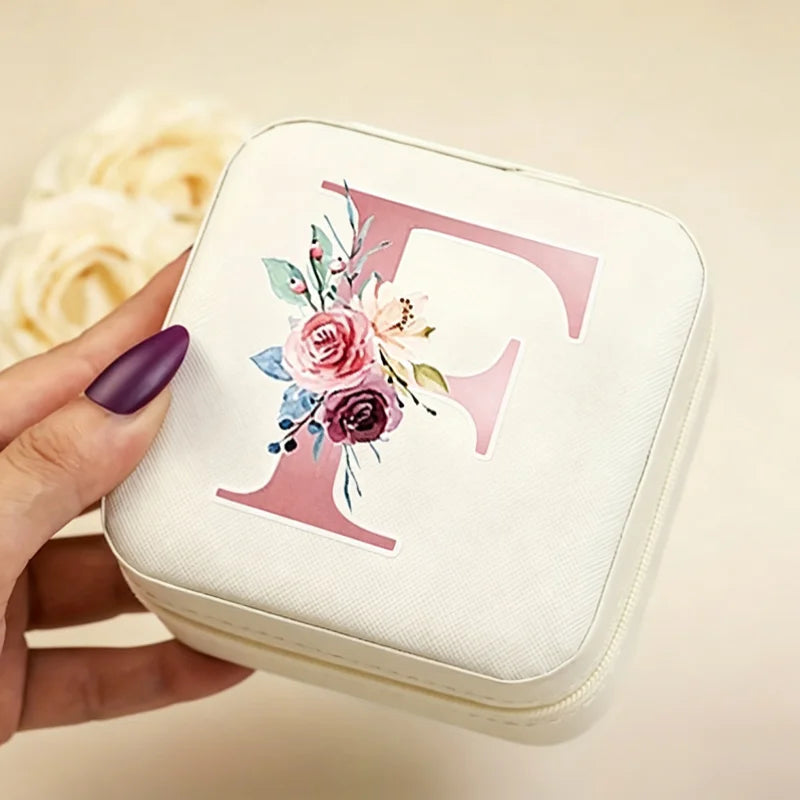 White Floral PU Leather Jewelry Box – A-Z Ring & Earring Organizer