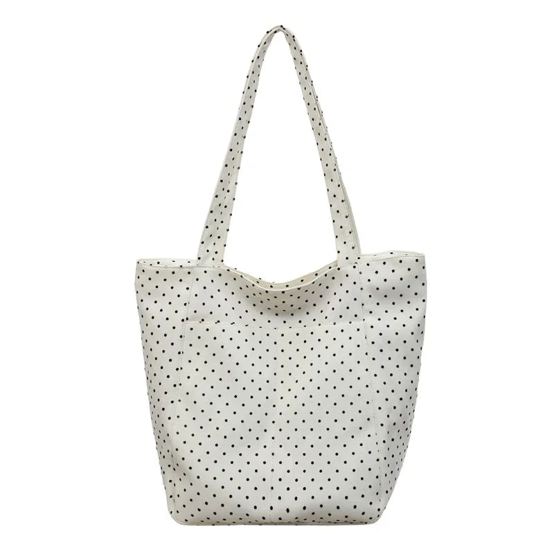 Korean Polka Dot Canvas Tote Bag – Chic Multi-Way Shoulder Bag