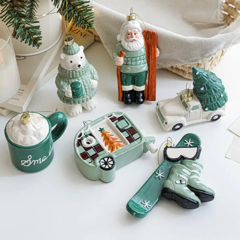 Christmas Hanging Ornaments – Santa, Bear & Car Tree Pendants