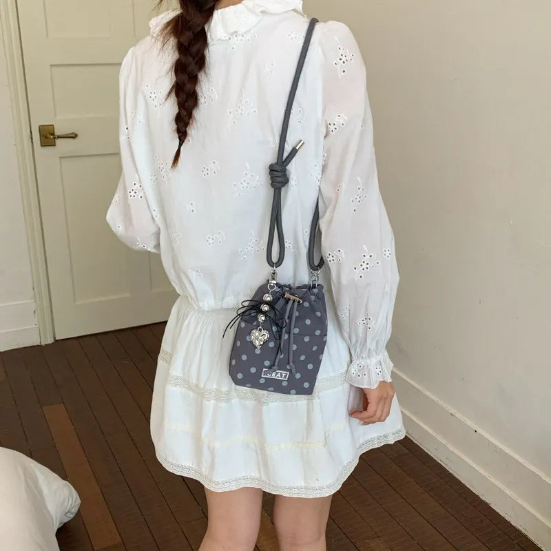 Polka Dot Crossbody Bucket Bag – Drawstring Shoulder Bag