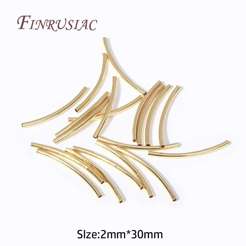 50 Pcs 18K Gold Plated Curved Tube Beads for DIY Jewelry Making