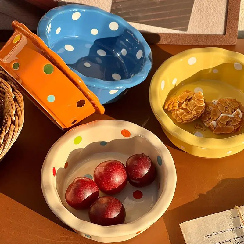 Ceramic Breakfast Bowl Polka Dot Lace – Yogurt & Cereal Bowl