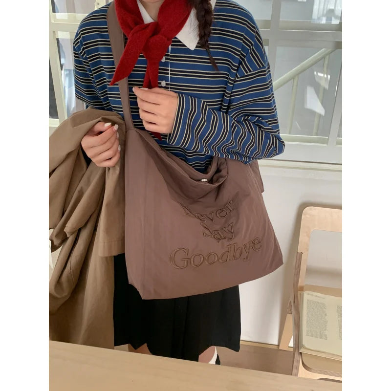 Korean Embroidered Nylon Tote Bag – Large Capacity Women's Bag