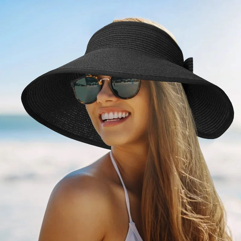 Women's Wide Brim Foldable Straw Sun Hat – UV Beach Visor