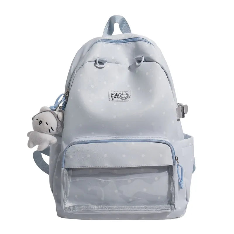Korean Polka Dot Backpack – Large Capacity Waterproof School Bag