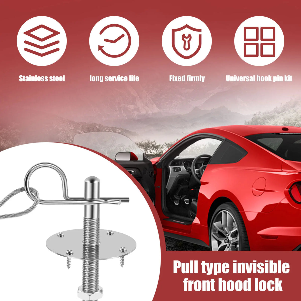 Universal Stainless Steel Hood Pin Plate Lock Kit – Racing