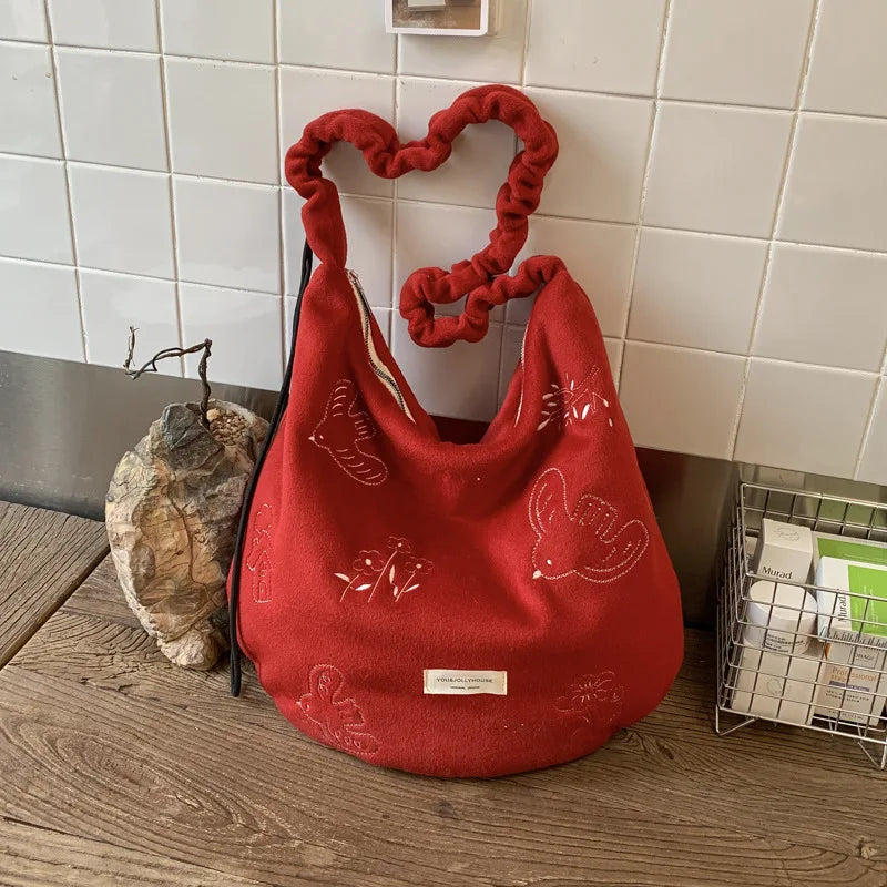 Women's Large Capacity Embroidered Crossbody Tote Bag