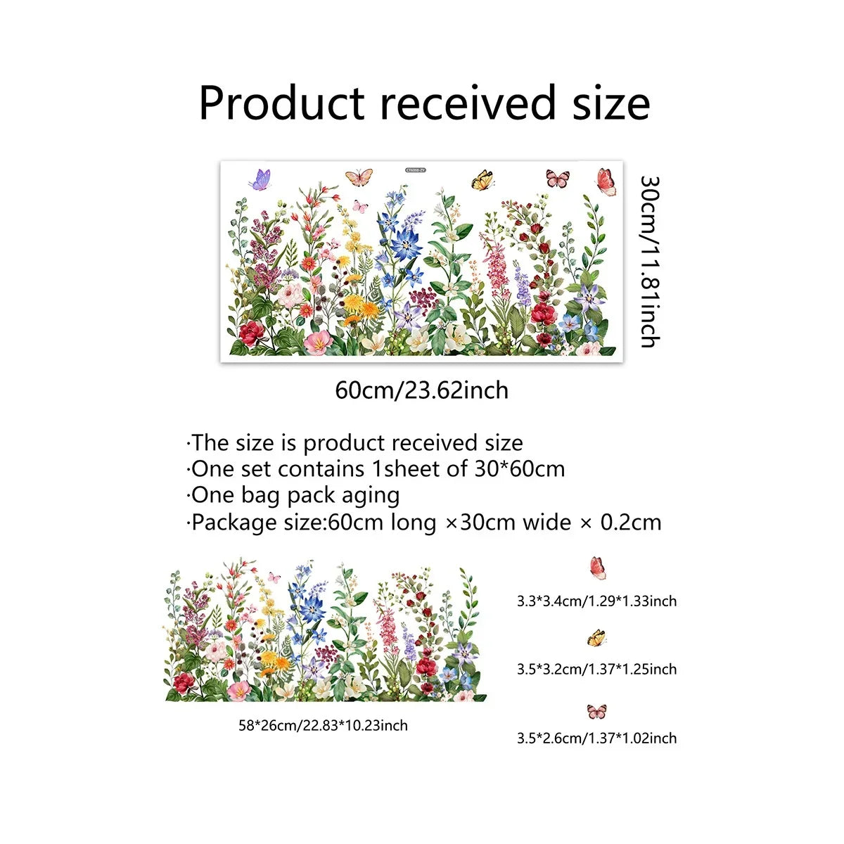 Watercolor Flowers & Butterflies Removable Wall Decal Stickers