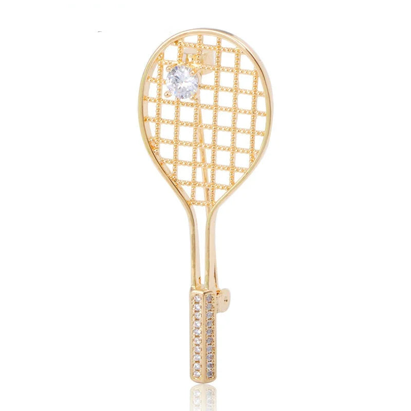 Badminton Racket Brooch – Copper Cubic Zirconia Lapel Pin
