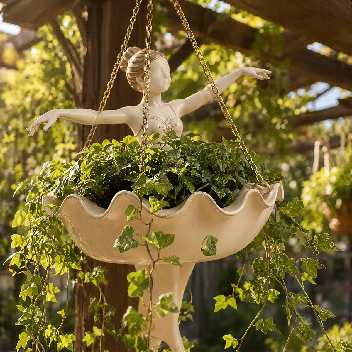 Resin Ballerina Hanging Planter | Ballet Dancer Swing Flower Pot