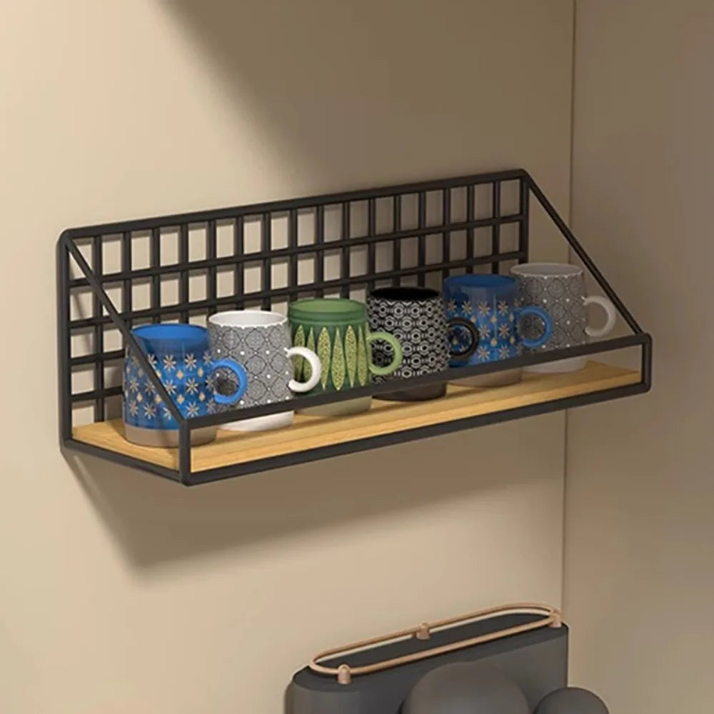 Wall Mounted Metal Storage Basket Floating Shelf Rack Organizer