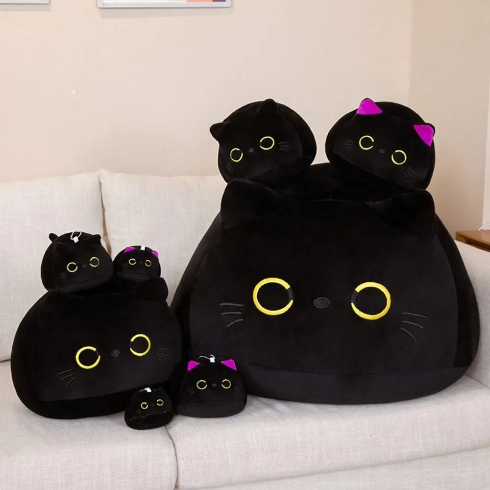 Round Black Cat Plushie – Soft Stuffed Ball Cat Toy | 4 Sizes