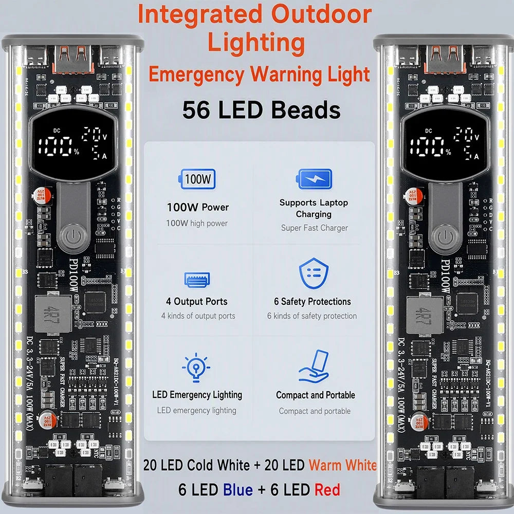 Gaqqee 8×21700 Power Bank Case PD 100W DIY Fast Charging Kit