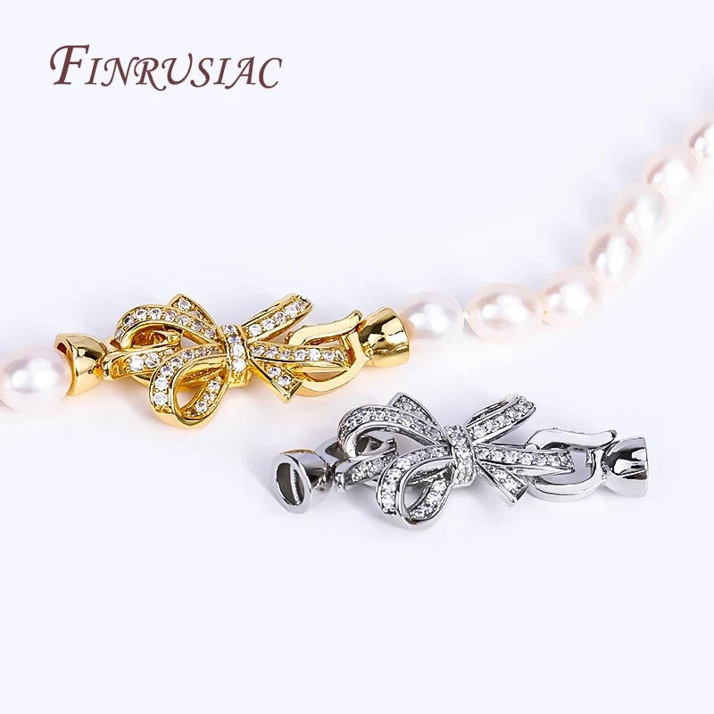 18K Gold Plated Zircon Bowknot Clasp for DIY Necklace Making