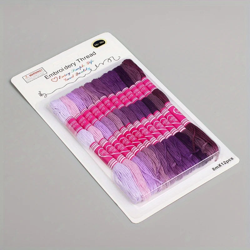 Gradient Embroidery Floss Set – 12 x 8M Polyester Cross-Stitch Thread