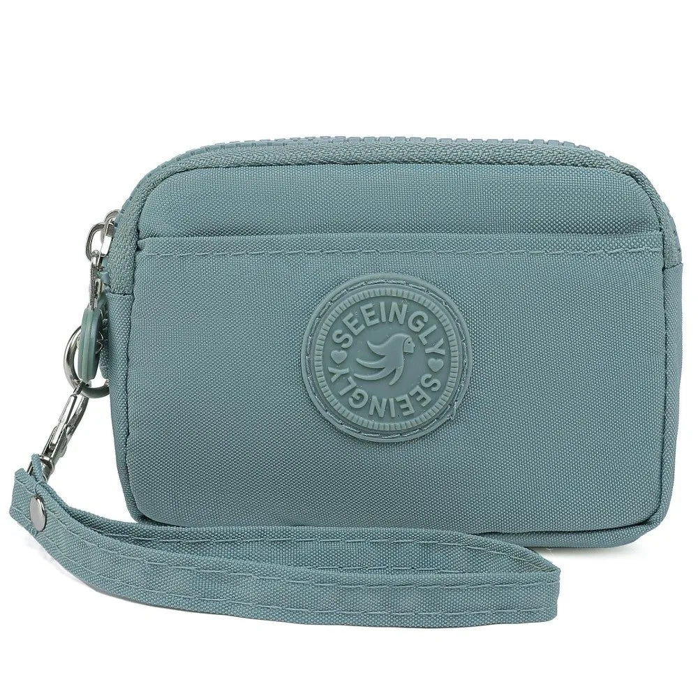 Women's Waterproof Nylon Coin Purse with Lanyard & Zipper