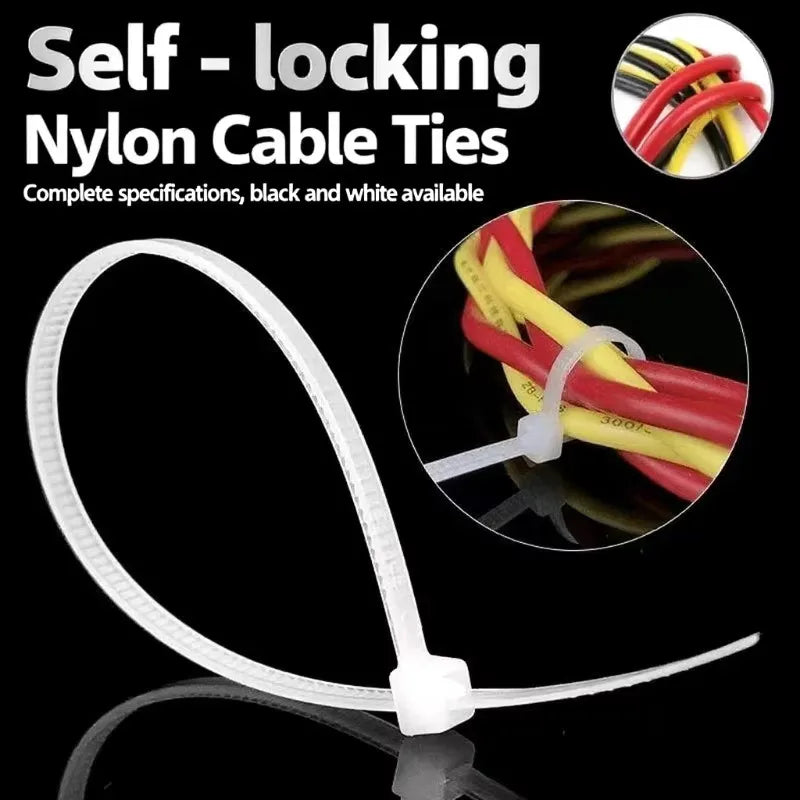 100/1000 PCS Self-Locking Nylon Cable Zip Ties White Straps