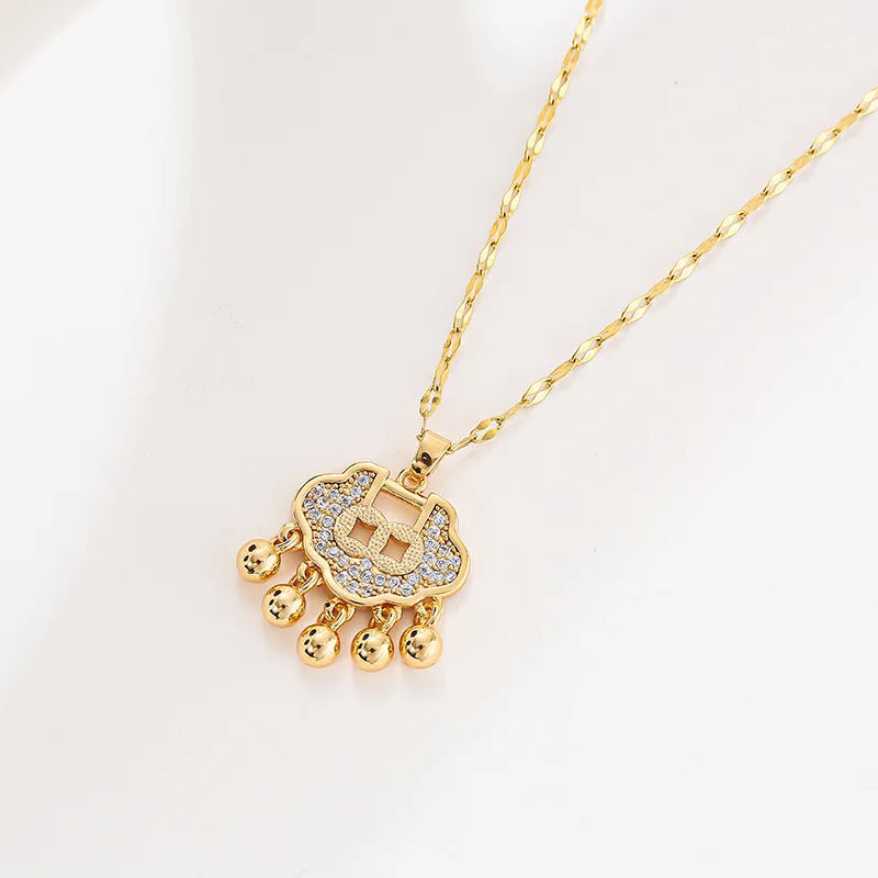 Lucky Longevity Copper & Zircon Pendant Necklace for Women