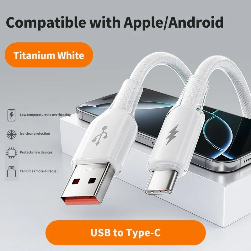 6A 100W USB-A to USB-C Braided Fast Charging Cable 480Mbps