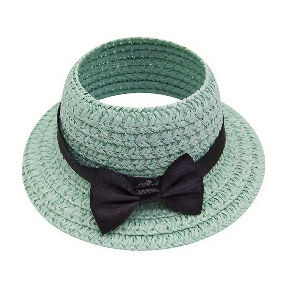Miniature Straw Doll Hat with Bow – 1/6 Scale 10.5cm Accessory