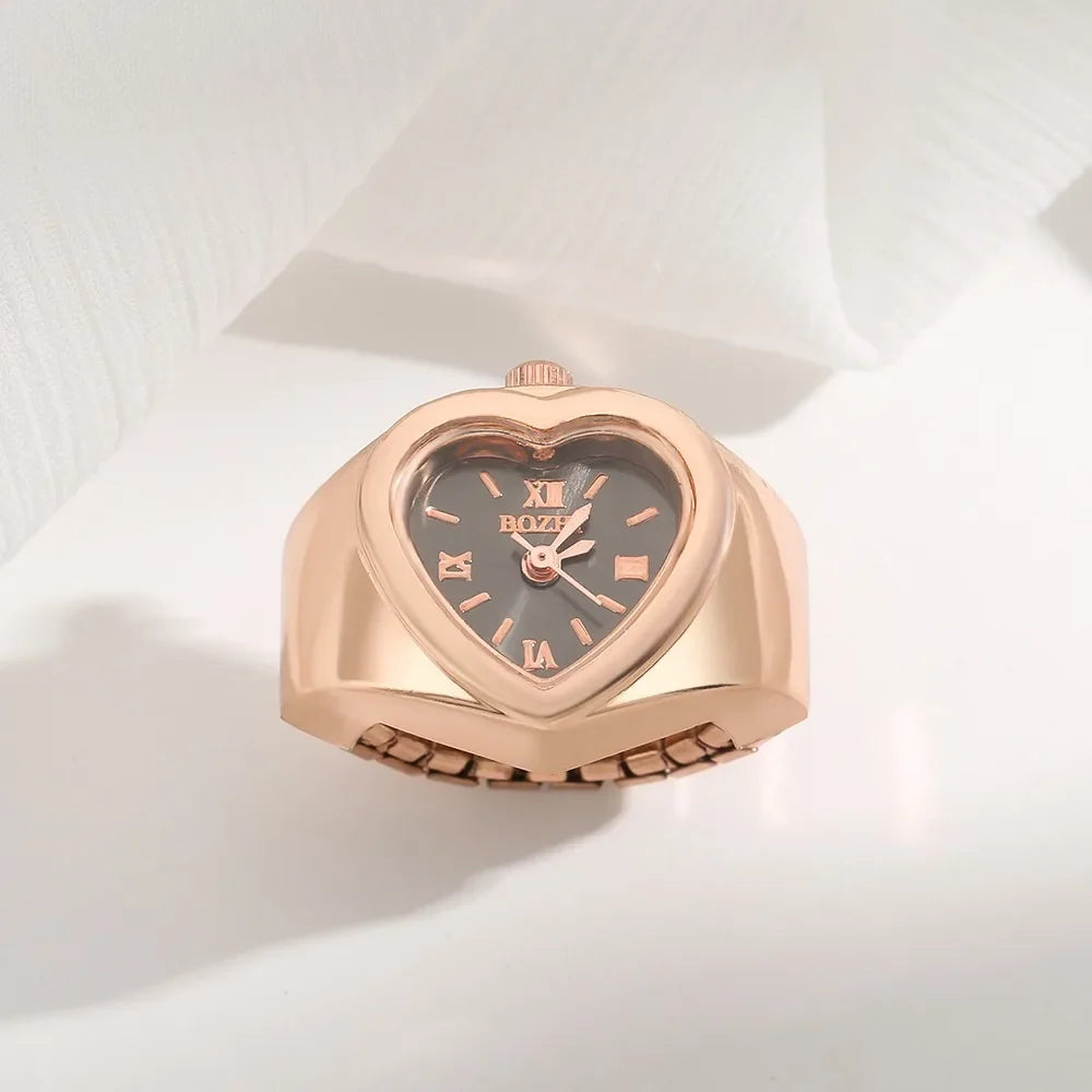 Retro Heart Shape Ring Watch – Stainless Steel Quartz Clock